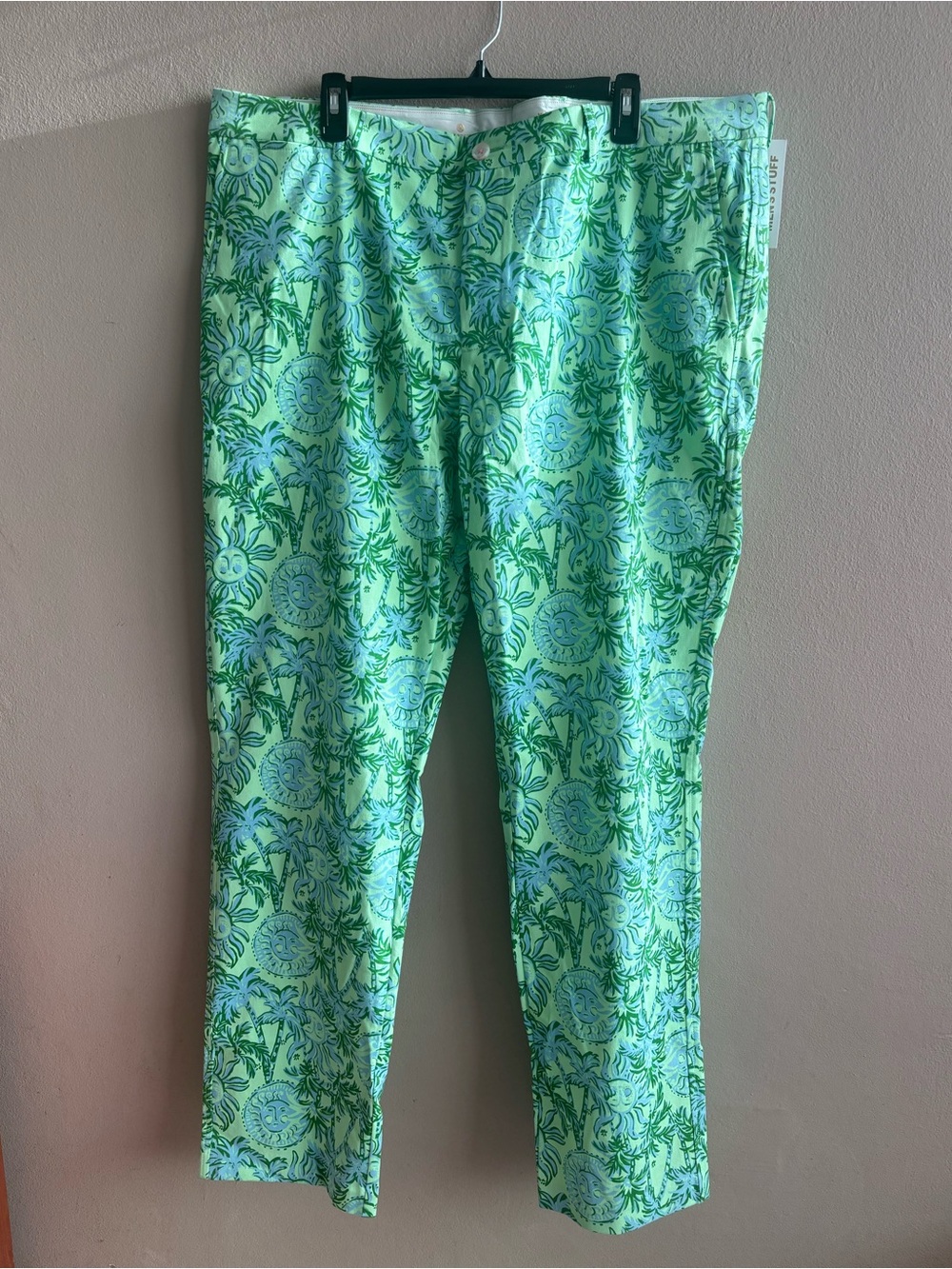 Lilly Pulitzer Men’s Mizner Stretch Pant Sun Palm Tree Rays Green Mint 42 New